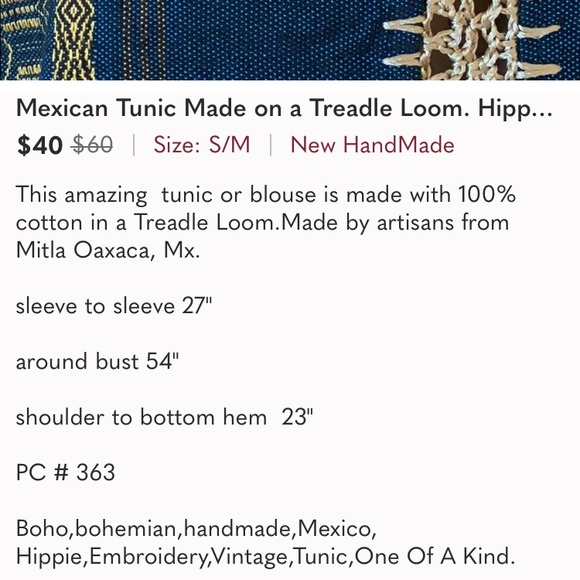 Mexican Tunic Made on a Treadle Loom. - Picture 8 of 8